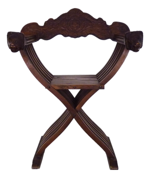 Vintage Savonarola Chair with Lion's Head in Wood, Italy, 1950s