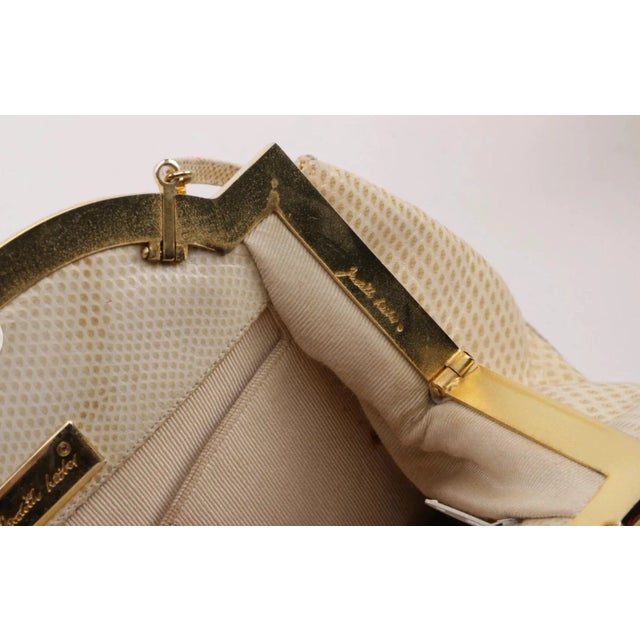 Mid 20th Century Judith Leiber Cream Karung Skin Handbag with Rose Quartz Cabochon Clasp For Sale - Image 5 of 7