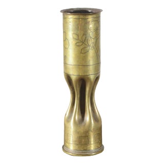Military Bullet Vase in Worked and Engraved Brass For Sale