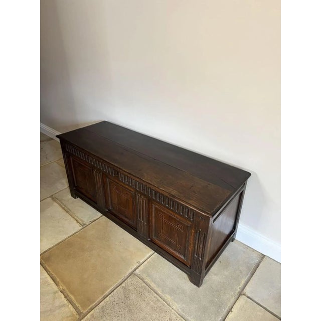 Antique 18th century quality oak coffer having a quality oak lift up lid opening to reveal a large storage compartment,...