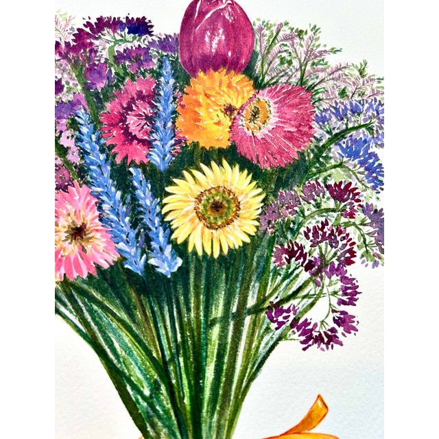 Metal Watercolor Painting Original “Strawflower Bouquet” Framed For Sale - Image 7 of 11