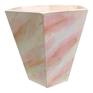 Irwin and Lane Hexagonal Wooden Wastebasket Faux Finished in Faux Marble Pink With Gold Accents