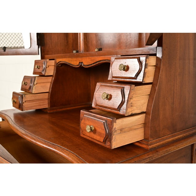 Thomasville French Provincial Carved Walnut Secretary Desk With Bookcase Hutch For Sale - Image 9 of 16