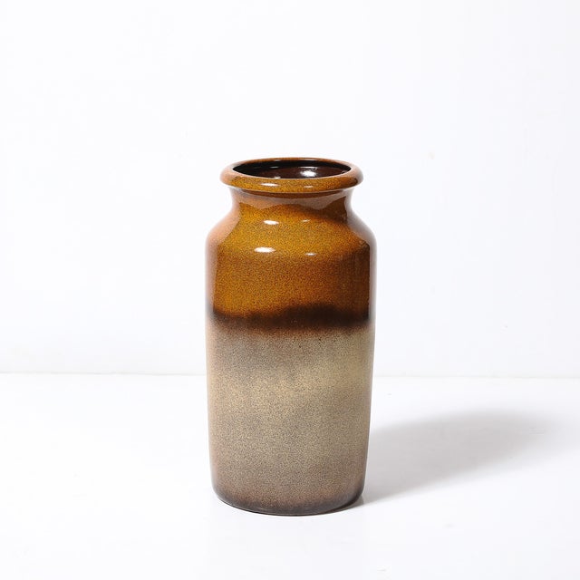 Mid-Century Ochre & Saffron Glazed Ceramic Umbrella Stand With Umber Detailing For Sale - Image 4 of 10