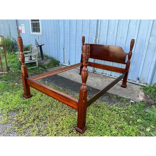 Late 20th Century Hickory Chair Co Solid Cherry Rice Carved Four Poster Queen Bed Frame For Sale - Image 5 of 8