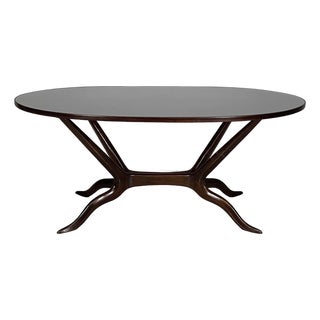 Mid-Century Modern Italian Oval Wooden and Glass Table, 1950s For Sale