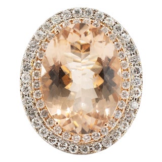 Ladies 14k White & Rose Gold 11.35ctw Oval Morganite Halo Diamond Cocktail Ring, Size 6.75 For Sale