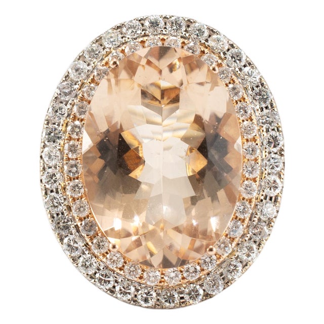 Ladies 14k White & Rose Gold 11.35ctw Oval Morganite Halo Diamond Cocktail Ring, Size 6.75 For Sale