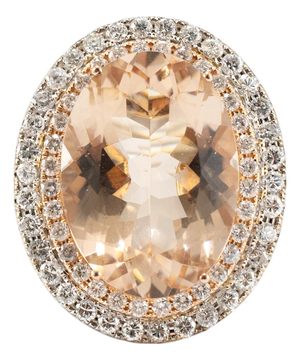 Ladies 14k White & Rose Gold 11.35ctw Oval Morganite Halo Diamond Cocktail Ring, Size 6.75