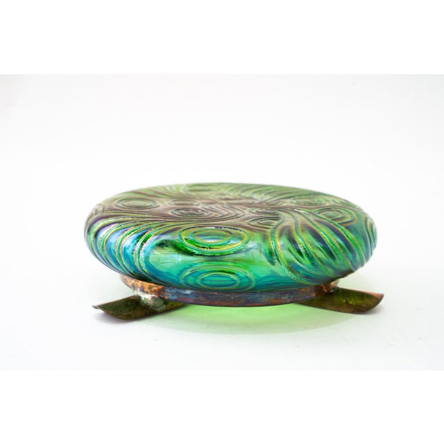 Antique Art Nouveau Bohemian Czech Kralik Green Iridescent Glass Ashtray, 1908 For Sale - Image 6 of 9