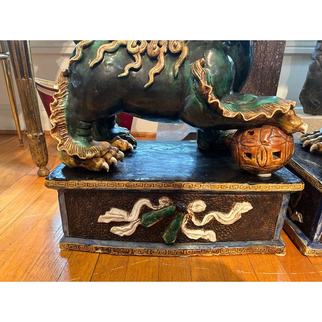 Chinese Pair of 19th Century Chinese Foo Dogs on Stands For Sale - Image 3 of 10