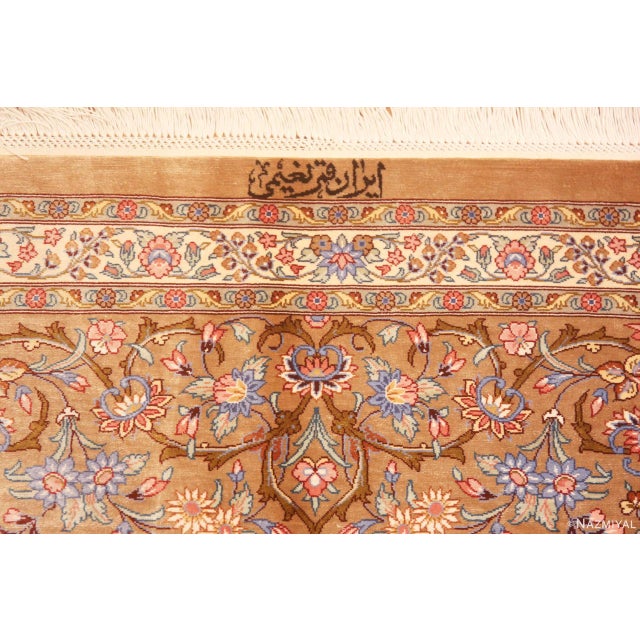Persian Nazmiyal Collection Ivory Vintage Persian Silk Floral Gonbad Qum Rug For Sale - Image 3 of 8