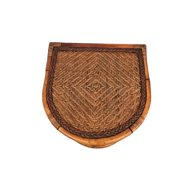 Brown 1970s Mid-Century Rattan & Bamboo Accent Table With Woven Wicker Top, Bohemian Style Side Table For Sale - Image 8 of 9
