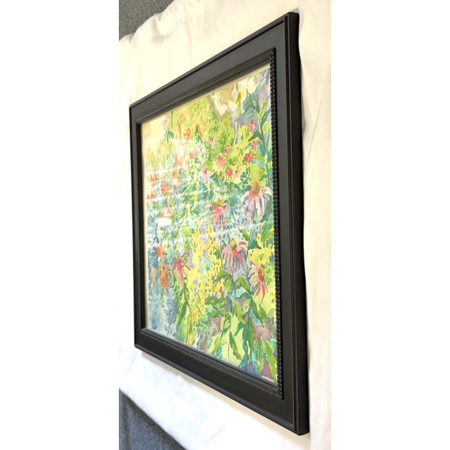 Original Framed Vibrant 'Field of Flowers' Watercolor Painting For Sale - Image 13 of 15
