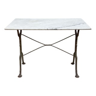 Antique French Style Marble Top Cast Iron Bistro Table For Sale