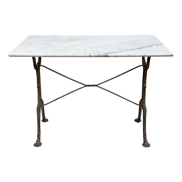 Antique French Style Marble Top Cast Iron Bistro Table For Sale