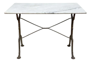 Antique French Style Marble Top Cast Iron Bistro Table