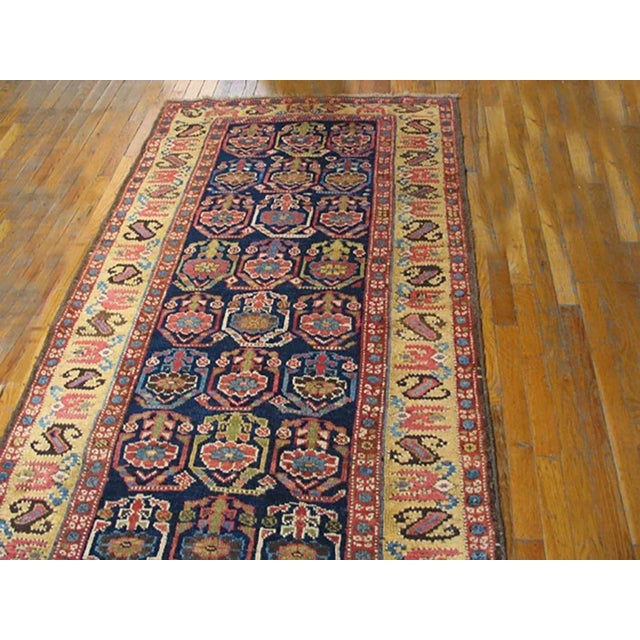 Traditional Wonderful Navy Blue Background Color With Unique Geometric Design Antique Kurdish Rug For Sale - Image 3 of 6