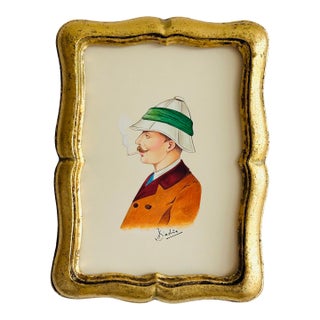 Original Hand-Painted Portrait Painting Framed in a Vintage Italian Frame For Sale