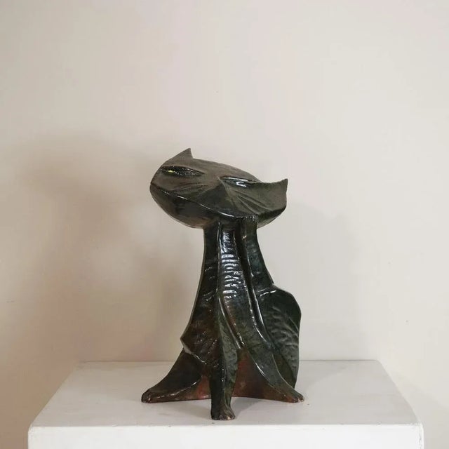 1950s Stylized Cat Sculpture in Polychrome Ceramic from San Polo Venice For Sale - Image 5 of 8