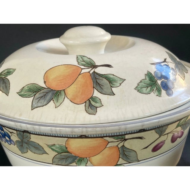 Farmhouse Vintage Mikasa Garden Harvest Intaglio Oval Covered Casserole Dish – 1.5 Quart Stoneware Crock With Lid For Sale - Image 3 of 9