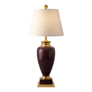 Vintage Hollywood Regency Burgundy Ceramic & Brass Urn Table Lamp — 33”