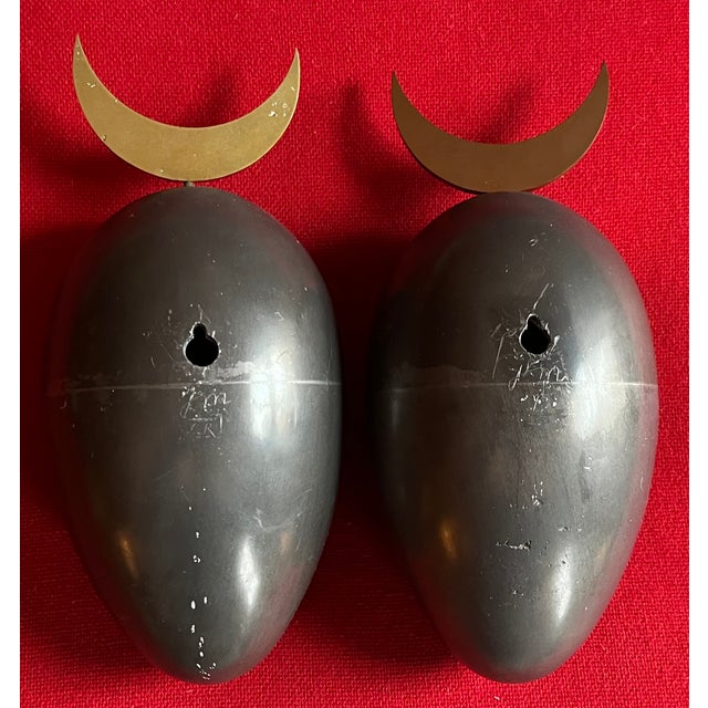 Johan Meijerink (Dutch 1948 - 2011) Modernist Bronze Ovoid Egg Wall Sculptures With Crescent Finials - A Pair For Sale - Image 9 of 14