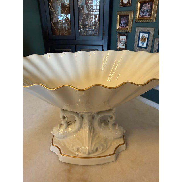 Hollywood Regency Vintage Lenox Aquarius Dolphin Pedestal Centerpiece Bowl With 24k Gold Trim For Sale - Image 3 of 11