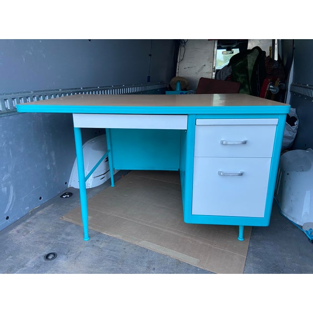 Vintage Mid Century Modern Teachers Metal Tanker Desk For Sale - Image 12 of 12
