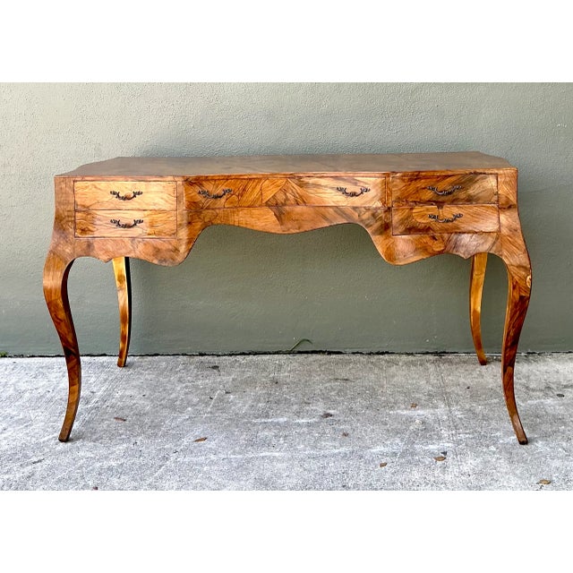 Rococo Vintage Italian Burl Wood Writing Desk For Sale - Image 3 of 12