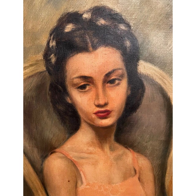 ”Little Ballerina” MCM Portrait Signed Oil Painting For Sale - Image 4 of 12