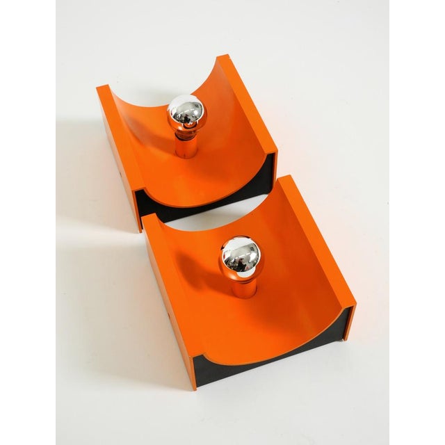 Space Age Metal Wall Lamps in Orange by Klaus Hempel for Kaiser Leuchten, 1960s, Set of 2 For Sale - Image 11 of 18