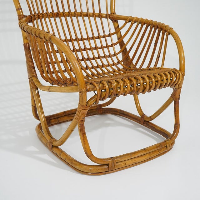 Rattan and Woven Cane Armchair, 1960s For Sale - Image 13 of 15