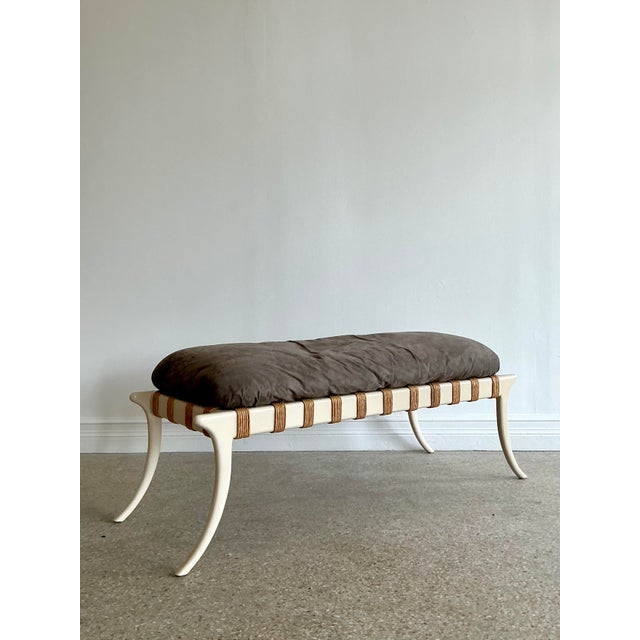 Wood Vintage Saber Leg Bench For Sale - Image 7 of 12