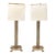 A pair of contemporary silvered geometric column lamps with a refined aesthetic. Each lamp features a tall, rectangular...