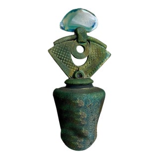 Signed Helene Fielder Raku Ceramic Pottery Vessel With Agate Lid / 1980s Art Studio Pottery / 80s Modernist Vase For Sale