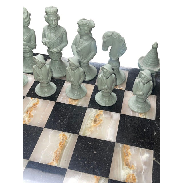 Stone Fürstenberg Porcelain Chess Set on Marble Board, c.1947. For Sale - Image 7 of 10