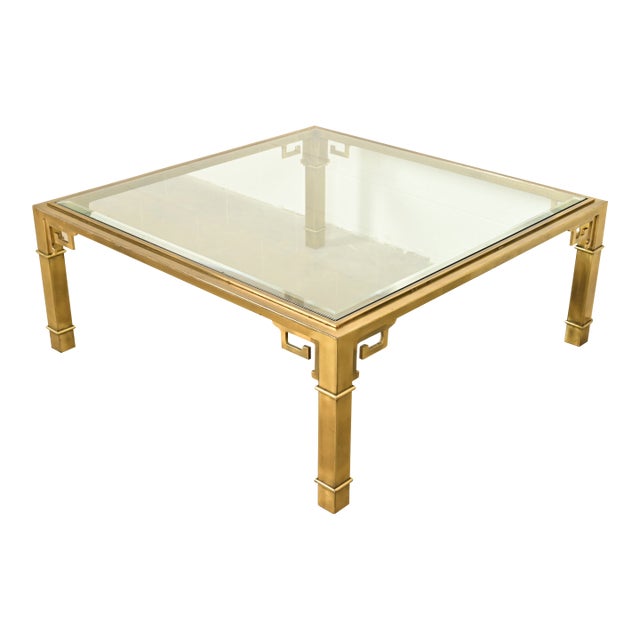 Mastercraft Hollywood Regency Greek Key Brass and Glass Cocktail Table, 1970s For Sale