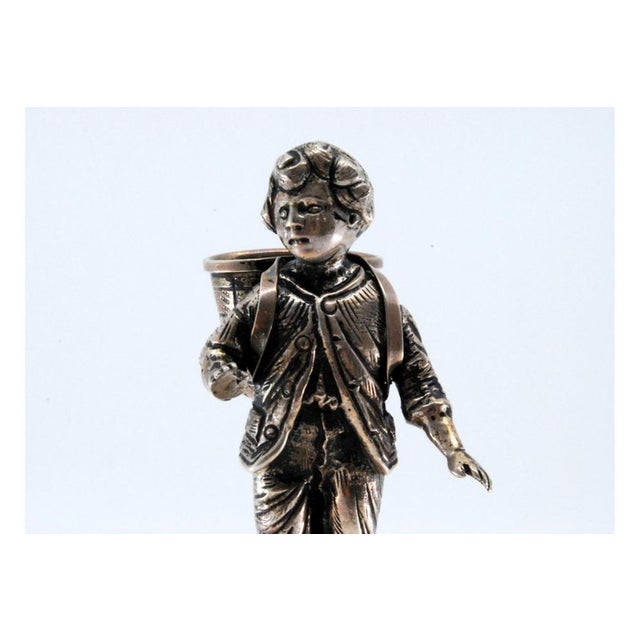 Silver Toothpick Holder with Boy Carrying Basket For Sale - Image 5 of 7