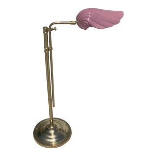 Vintage Adjustable Brass & Mauve Porcelain Shell Floor Lamp For Sale
