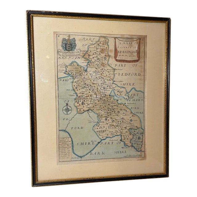 Rare Original Antique Hand Colored Map of Buckinghamshire by Richard Blome 1715 For Sale