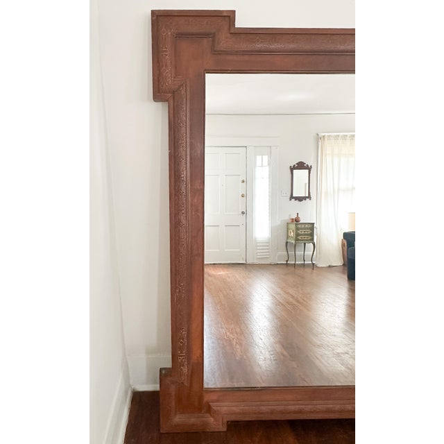 Large wood vintage art deco mirror. The wood frame is vintage. The mirror was replaced in 2014. Can be hung vertically or...