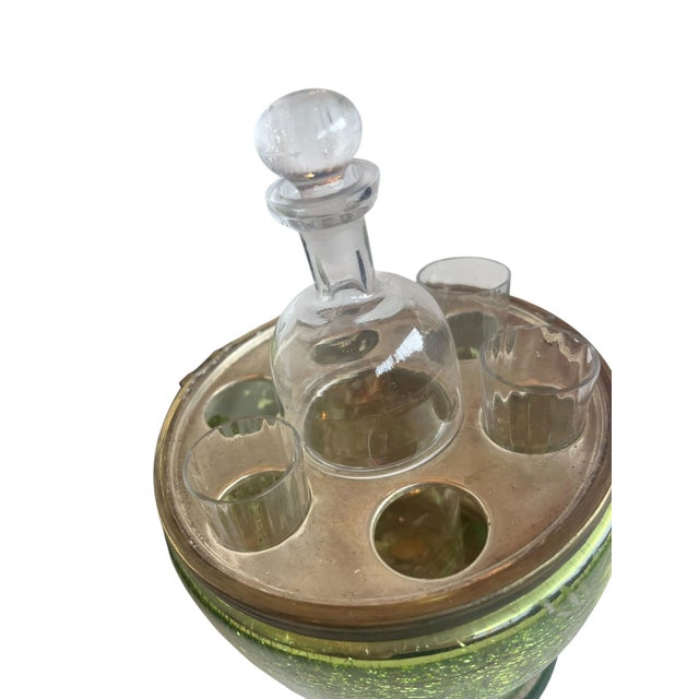 19th Century 19th Century French Green Mercury Glass Egg Form Liqueur Cave With Decanter and Glasses - 5 Piece Set For Sale - Image 5 of 7