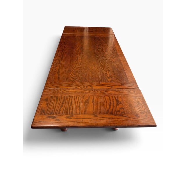 Professionally Restored 1930s Jacobean Revival (William and Mary Style) Solid Oak Draw-Leaf Dining Table For Sale - Image 10 of 12