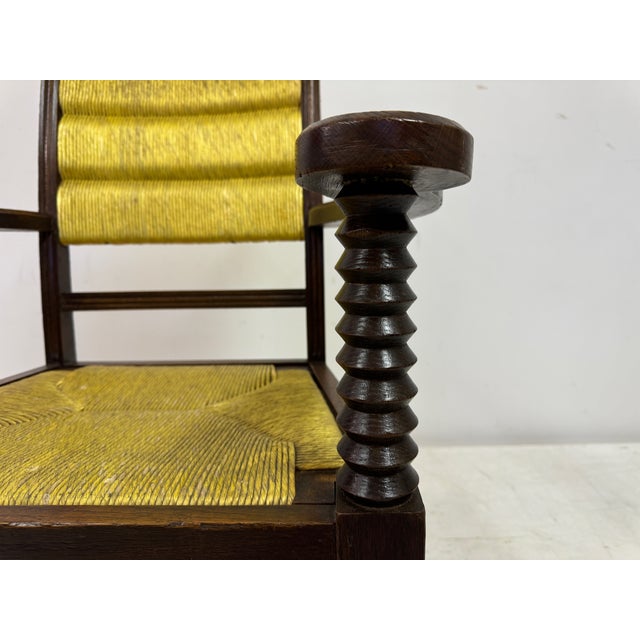 1940s French Oak and Rush Armchair attributed to Charles Dudouyt, 1940s For Sale - Image 5 of 17