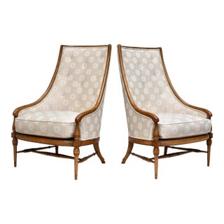Tall Curved Back Accent Lounge Chairs by Tomlinson, Pair For Sale