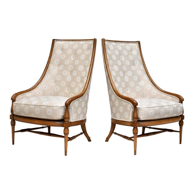 Tall Curved Back Accent Lounge Chairs by Tomlinson, Pair For Sale