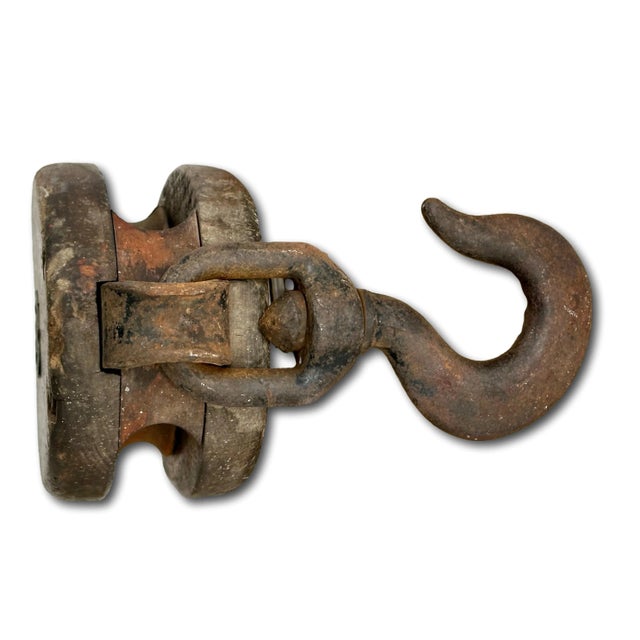 Large Antique Tall Ship Sail Rigging Block & Tackle Pulley by Boston & Lockport Block Company For Sale In Boston - Image 6 of 12