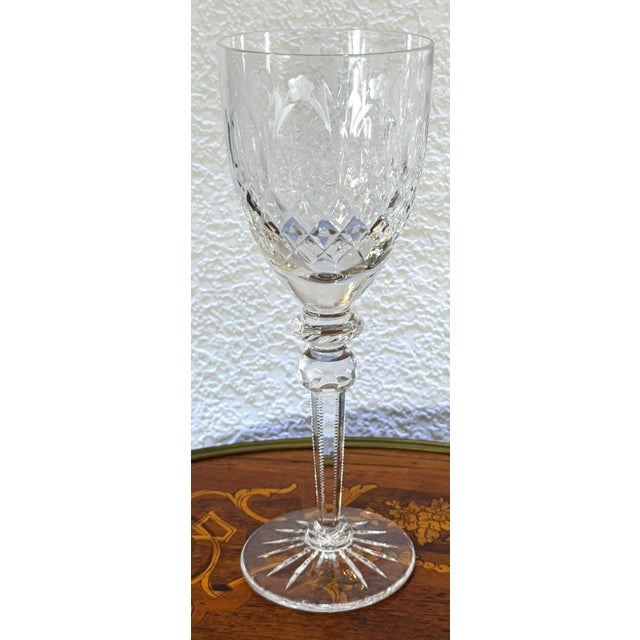 1990s Rogaska Queen Crystal Water Goblet Cut Floral Stemware Slovenia For Sale - Image 9 of 9