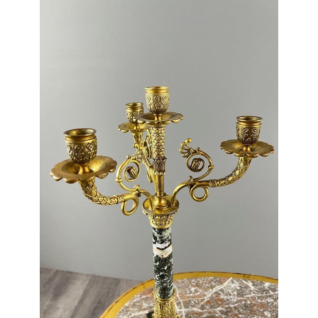19th Century Candelabras in Gilt Bronze and Green Marble, Set of 2 For Sale - Image 4 of 10